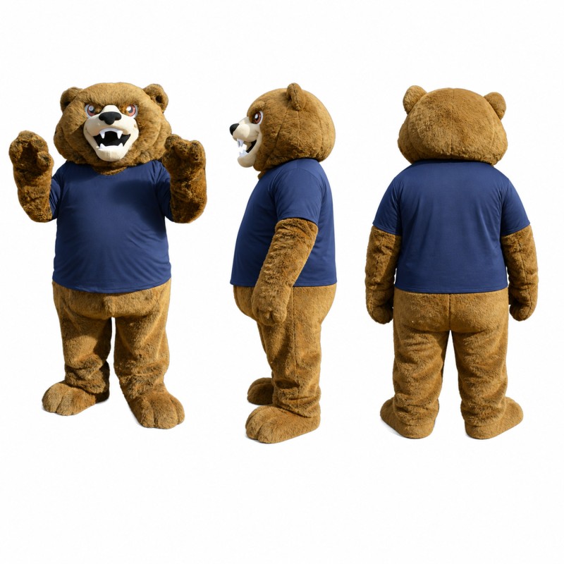 Bear Mascot Costume in Brown with Navy Shirt Adult