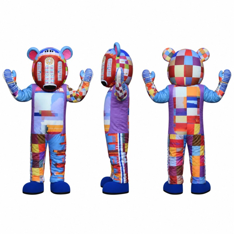 Robot Mascot Costume in Blue Red and Orange Adult