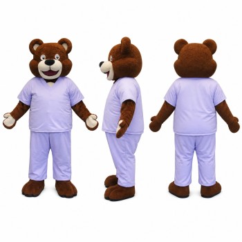 Bear Mascot Costume in Brown with Lavender Scrubs Adult
