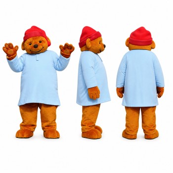 Bear Mascot Costume in Orange with Light Blue Shirt Adult