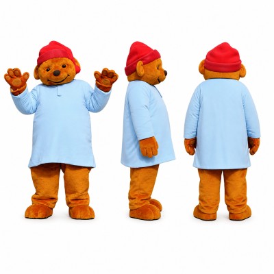 Bear Mascot Costume in Orange with Light Blue Shirt Adult