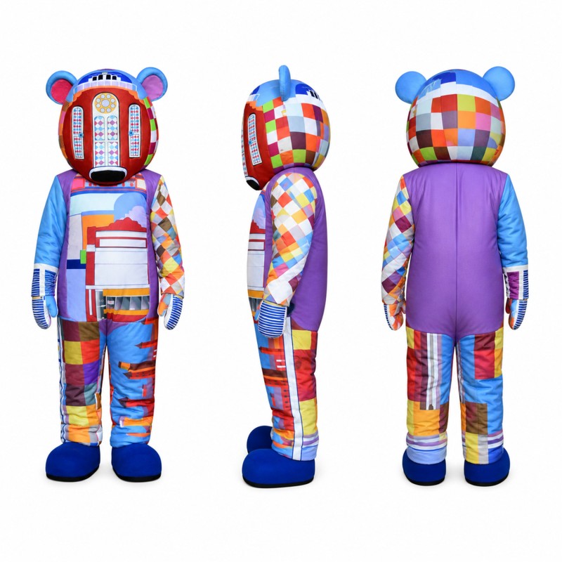 Robot Mascot Costume in Blue Red and Orange Adult