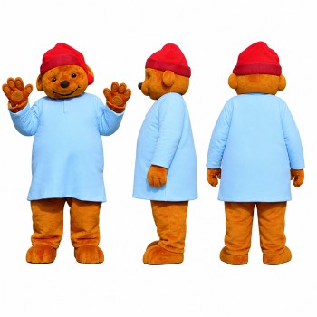 Bear Mascot Costume in Orange with Light Blue Shirt Adult