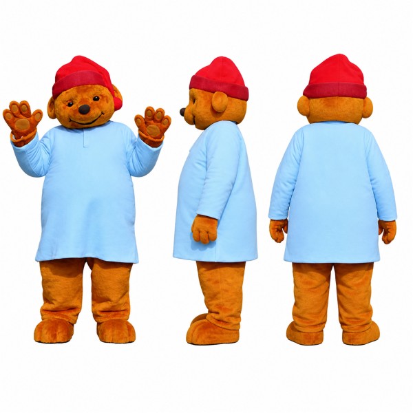 Bear Mascot Costume in Orange with Light Blue Shirt Adult