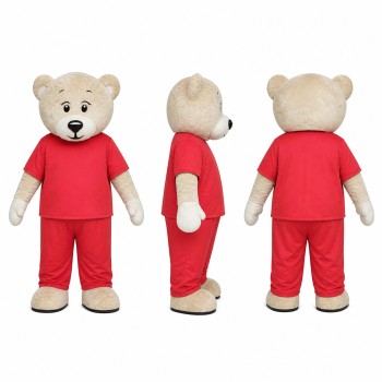 Polar Bear Mascot Costume in Cream with Red Outfit Adult