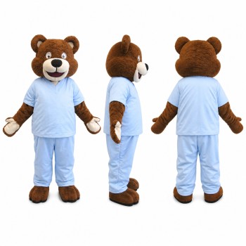 Bear Mascot Costume in Brown with Light Blue Scrubs Adult