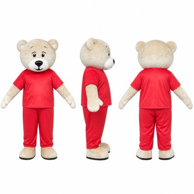 Polar Bear Mascot Costume in Cream with Red Outfit Adult