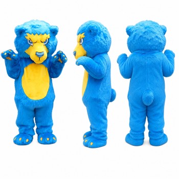 Bear Mascot Costume in Blue with Yellow Belly Adult