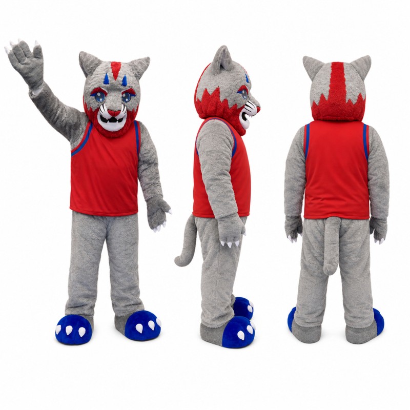 Cat Mascot Costume in Gray with Red Shirt Adult