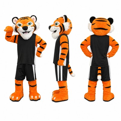 Tiger Athlete Mascot Costume in Orange with Black Uniform Adult