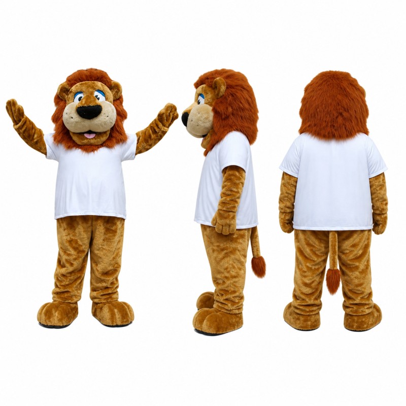 Lion Mascot Costume in Brown with White Shirt Adult