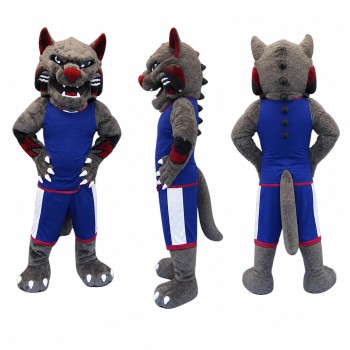 Wolf Athlete Mascot Costume in Gray with Navy Uniform Adult