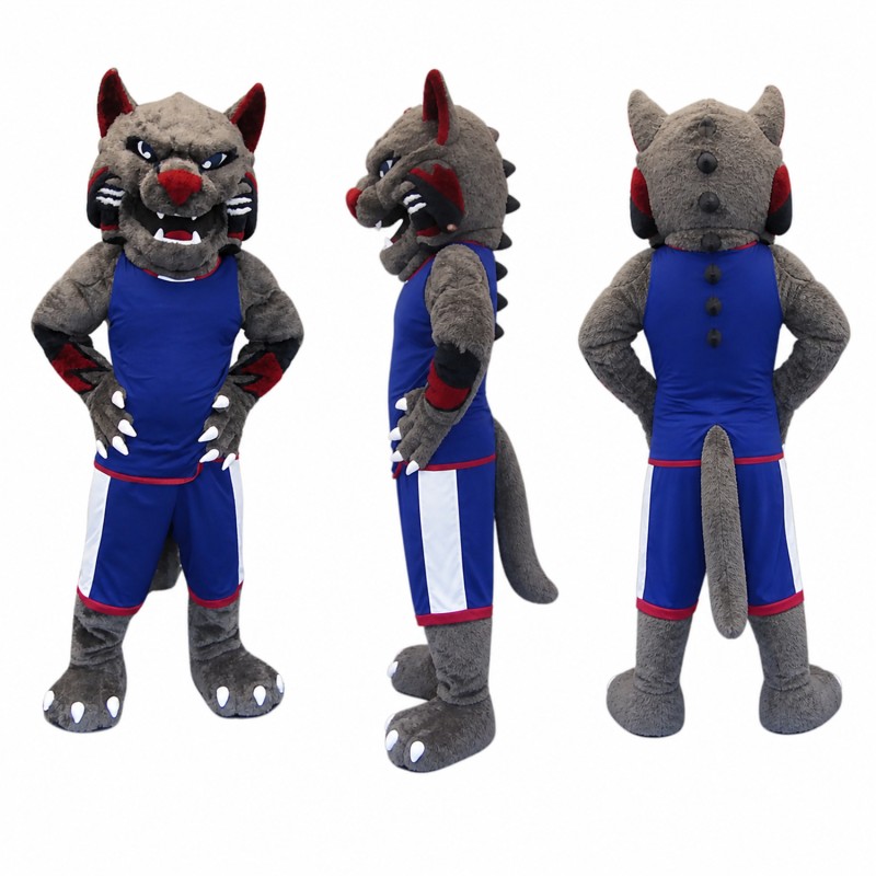 Wolf Athlete Mascot Costume in Gray with Navy Uniform Adult