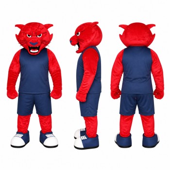 Panther Athlete Mascot Costume in Red with Navy Uniform Adult