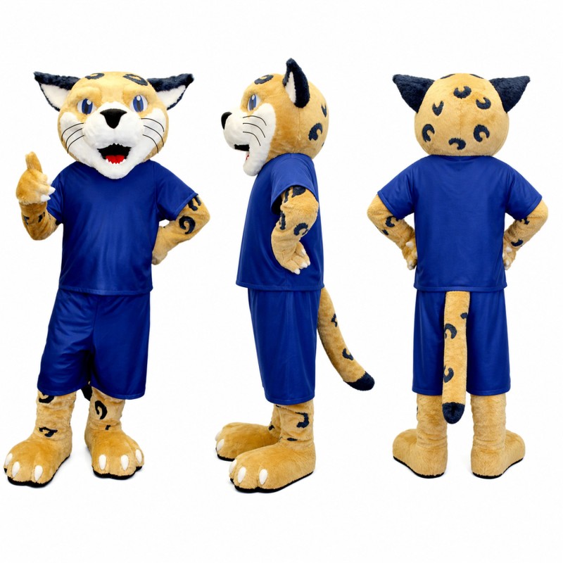 Wildcat Athlete Mascot Costume in White with Navy Uniform Adult