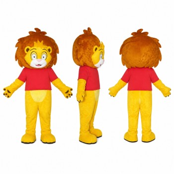 Lion Mascot Costume in Yellow with Red Shirt Adult