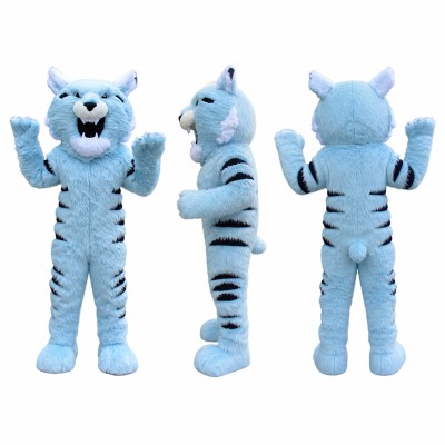 White Tiger Mascot Costume in Pale Blue with Dark Stripes Adult