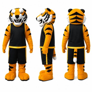 Tiger Athlete Mascot Costume in Orange with Black Uniform Adult