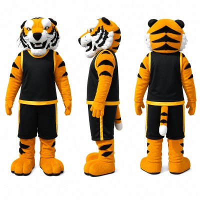 Tiger Athlete Mascot Costume in Orange with Black Uniform Adult