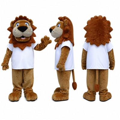 Lion Mascot Costume in Brown with White Shirt Adult
