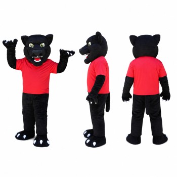 Black Panther Mascot Costume with Red Shirt Adult