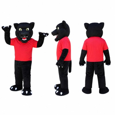 Black Panther Mascot Costume with Red Shirt Adult