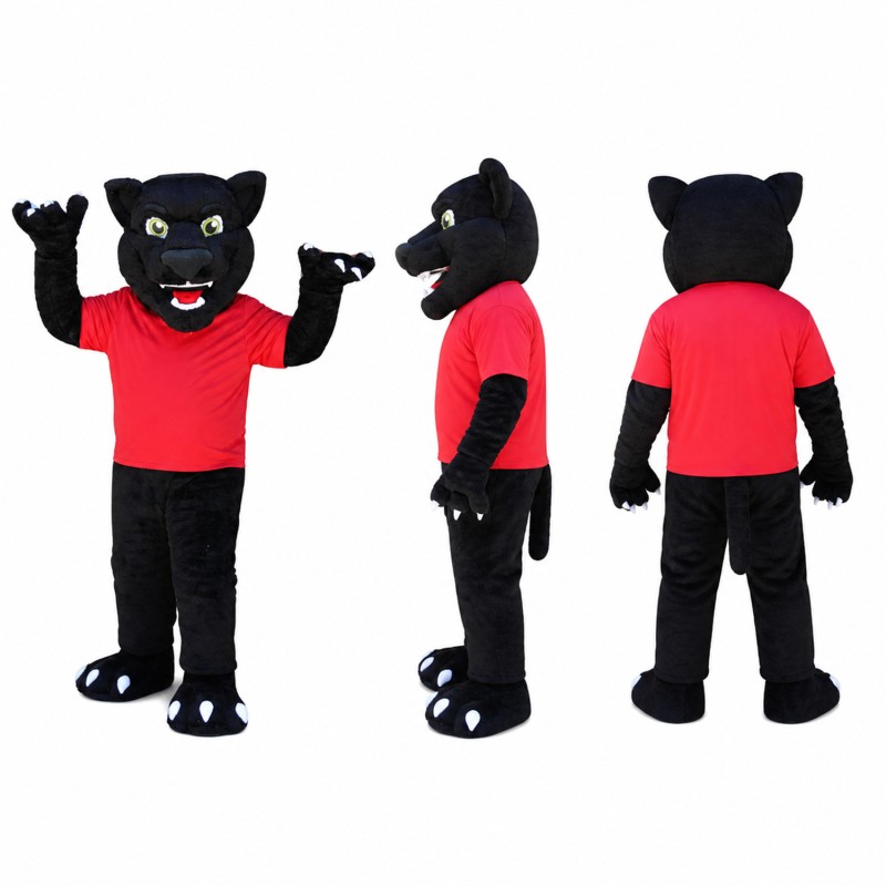 Black Panther Mascot Costume with Red Shirt Adult