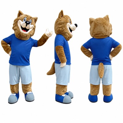 Lion Mascot Costume in Brown with Blue Shirt Adult