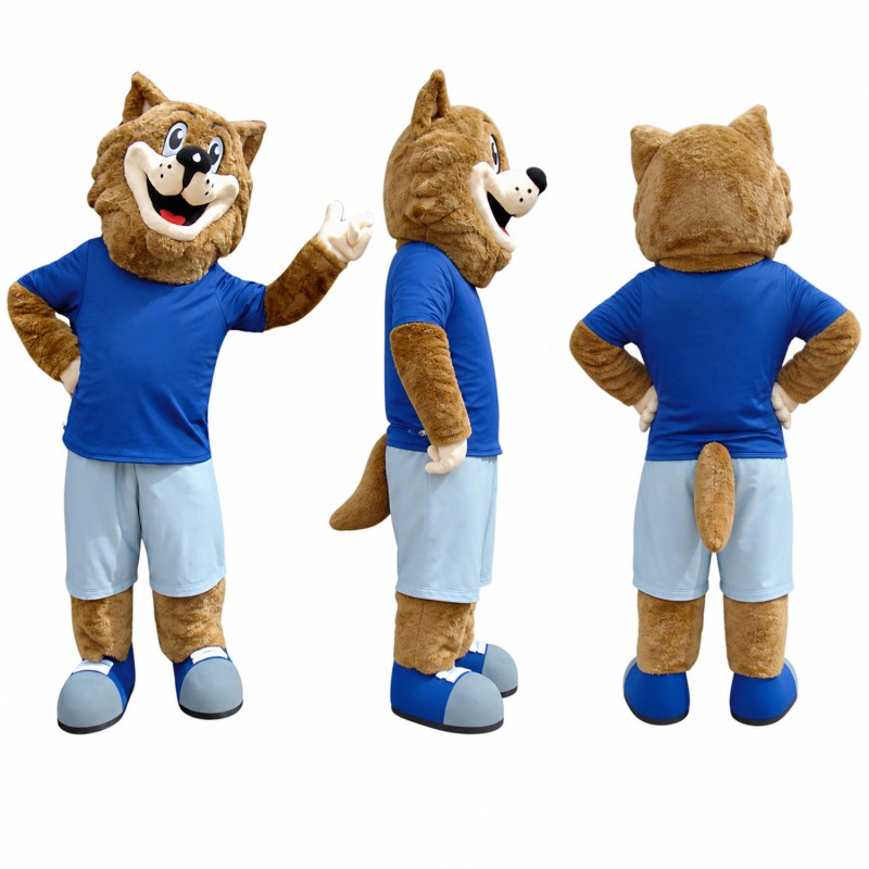 Lion Mascot Costume in Brown with Blue Shirt Adult