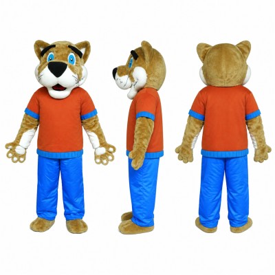 Cheetah Mascot Costume in Tan with Red Shirt Adult