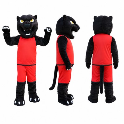 Black Panther Mascot Costume with Red Sportswear Adult