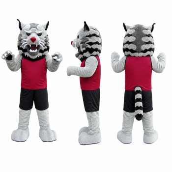 Wolf Mascot Costume in Gray with Burgundy Shirt Adult