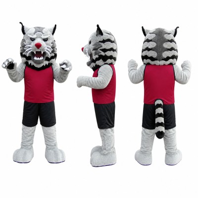 Wolf Mascot Costume in Gray with Burgundy Shirt Adult