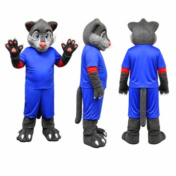 Wolf Athlete Mascot Costume in Gray with Blue Uniform Adult