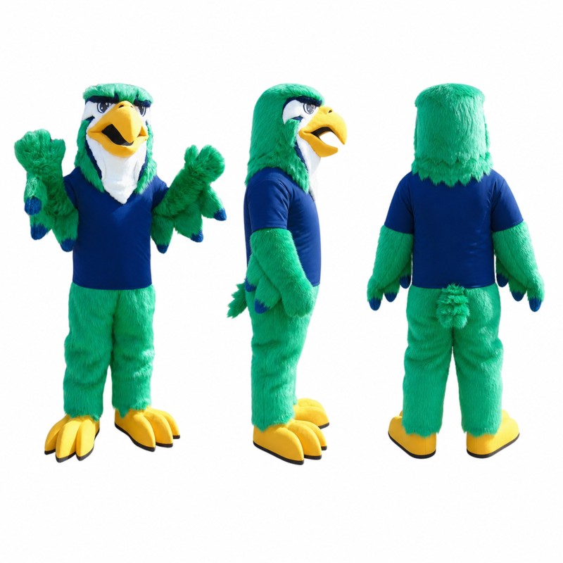 Parrot Mascot Costume in Green with Navy Vest Adult