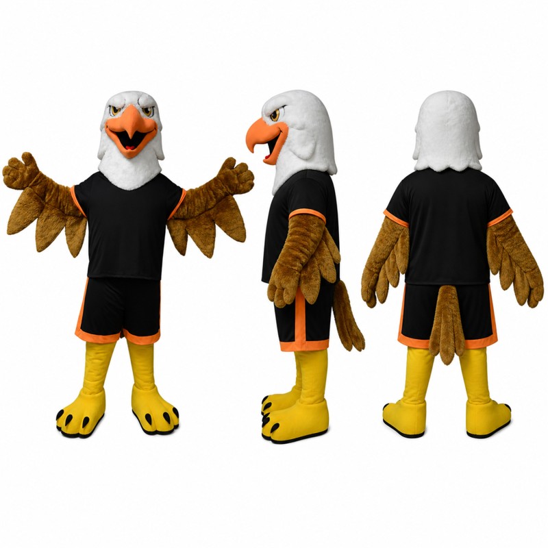 Eagle Athlete Mascot Costume in Brown with Black Uniform Adult