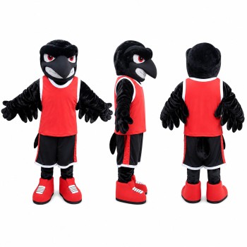 Crow Mascot Costume in Black with Red Shirt Adult