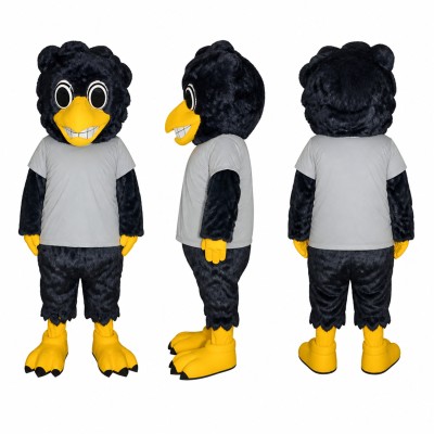 Crow Mascot Costume in Black with Gray Shirt Adult