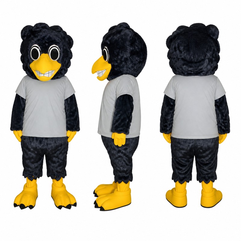 Crow Mascot Costume in Black with Gray Shirt Adult