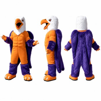 Eagle Mascot Costume in White with Orange and Purple Outfit Adult