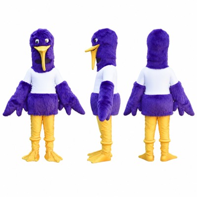 Bird Mascot Costume in Purple with White Shirt Adult