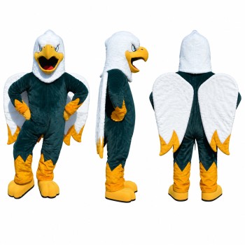 Eagle Mascot Costume in White with Green Uniform Adult