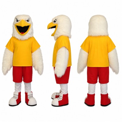 Bird Mascot Costume in White with Yellow Shirt Adult