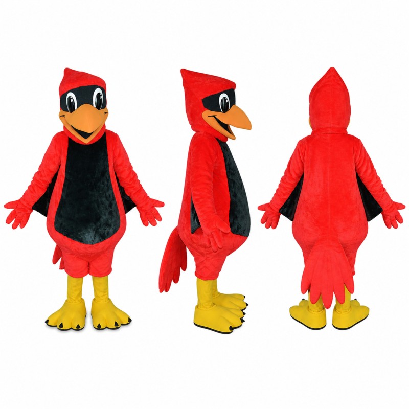 Cardinal Mascot Costume in Red with Black Belly Adult