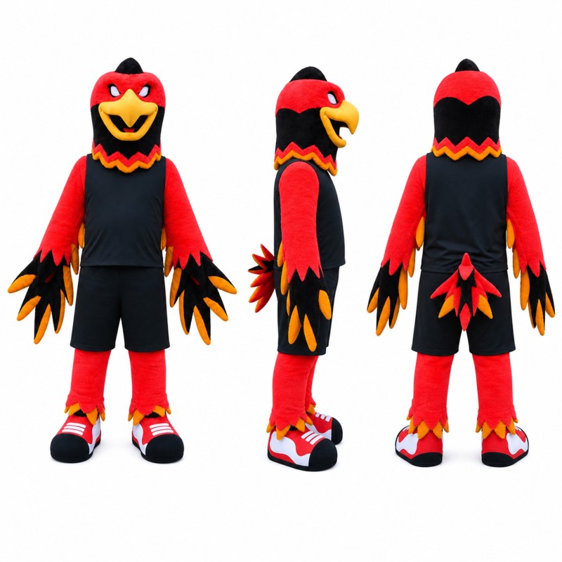 Cardinal Athlete Mascot Costume in Red with Black Uniform Adult
