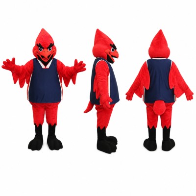 Bird Mascot Costume in Red with Navy Vest Adult
