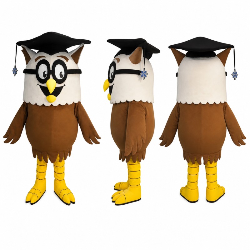 Graduate Owl Mascot Costume in Brown with Black Cap Adult