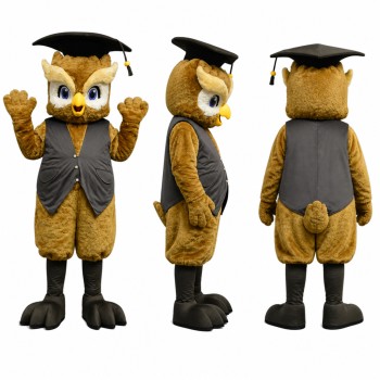 Graduate Owl Mascot Costume in Brown with Gray Suit Adult