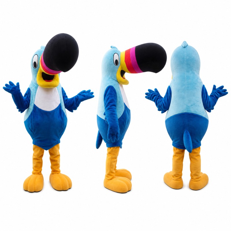 Toucan Mascot Costume in Blue with Large Black Beak Adult