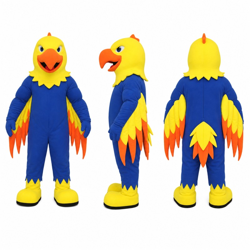 Parrot Mascot Costume in Blue and Yellow Adult
